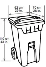 Large waste cart with dimensions labelled: depth 70 cm, width 62 cm and height 110 cm.