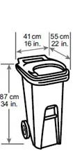 Small waste cart with dimensions labelled: depth 55 cm, width 41 cm and height 87 cm.